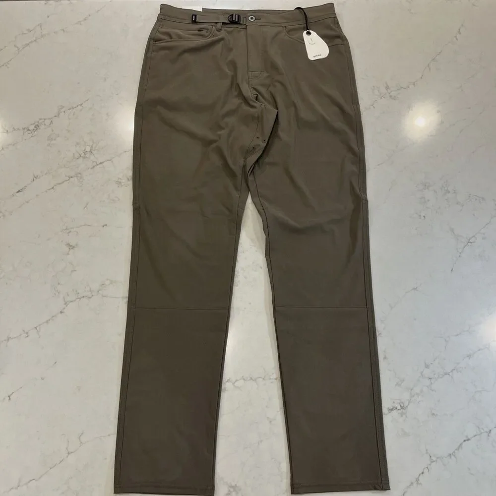 Prana NEW Wonderland Rocks Pant Mens 34 x34‎ Mud Brown Tapered Belted Hiking